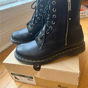 Girls Black Leather Martens Boots
